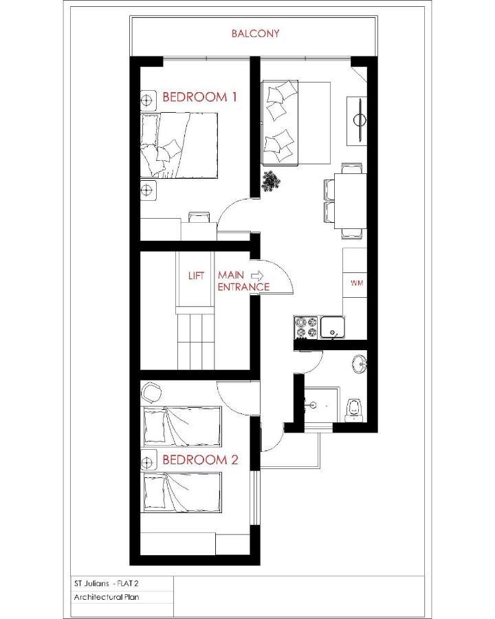 F2 - Lovely Two Bedrooms Flat Sea View, St Julians Lägenhet *